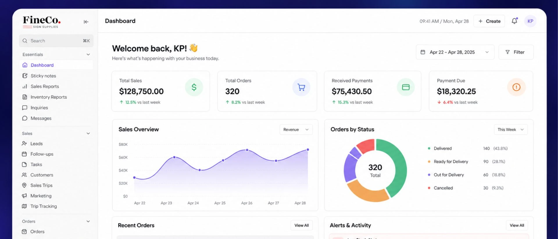 FineCo wholesale CRM and operations product interface