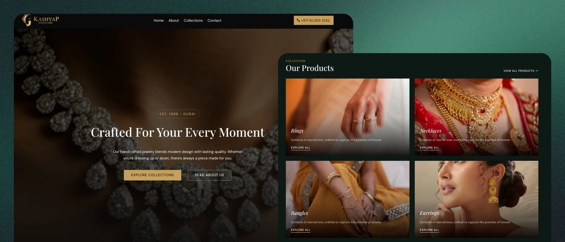 Kashyap Jewellers marketing website hero and layout